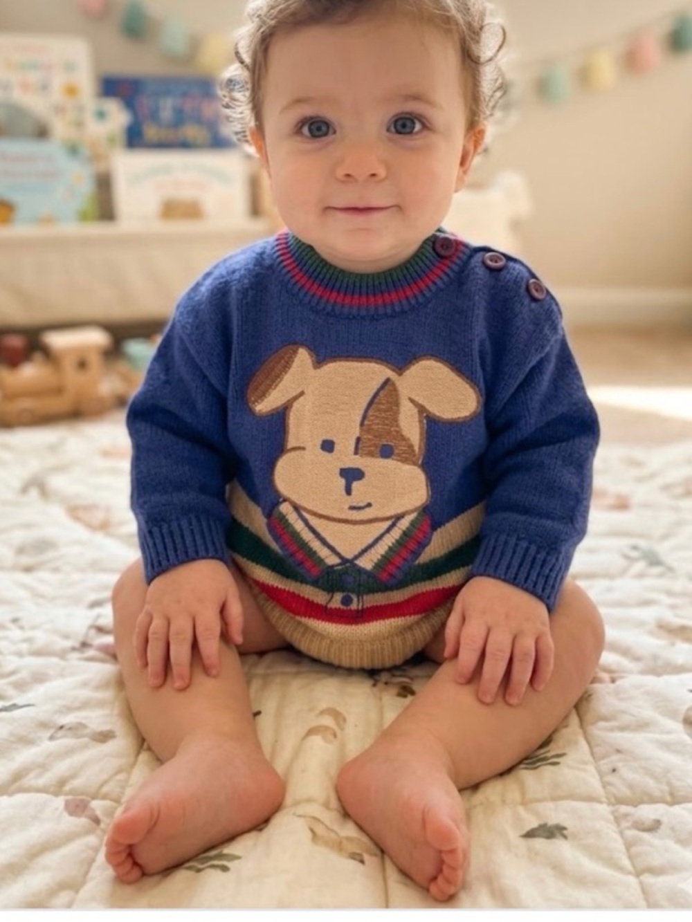 Vintage Rare OshKosh B’Gosh Blue Knit Baby Dog Preppy Pullover Sweater 12 Mos
